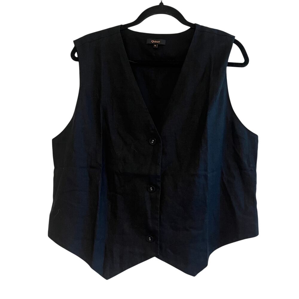 Quince Vest Waistcoat 100% European Linen Sleeveless Black Size XL - Picture 2 of 8